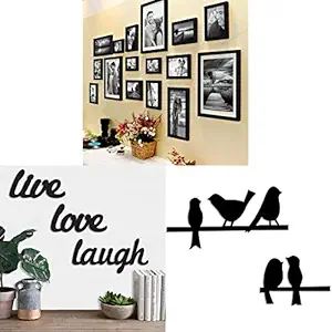 Art Street Shooting Star Photo Frame Set of 16 (3Units of 8x10, 4Units of 6x8, 4Units of 5x7) Live Love Laugh MDF Plaque Painted Bird MDF Wall Plaque (6mm Black)