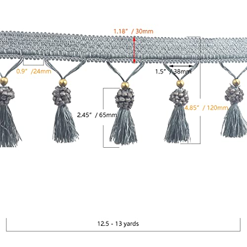 Kuasting Fringe Tassel Lace Trim 12.5 Yards Braided Hanging Beads Handwork Diy Craft Sewing Accessory Lace For Home Curtain Table Decoration (Light Blue) #TOP2