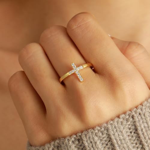 925 Sterling Silver Cross Rings for Women Purity Ring Cubic Zirconia Rings Trust God Faith Jesus Christian Ring Engraved Eternity Band Promise Ring for Her Religious Confirmation Baptism Gifts2
