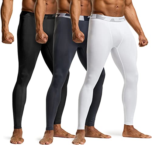 TSLA Men's Compression Pants, Cool Dry Athletic Workout Running Tights Leggings with Pocket/Non-Pocket, 3pack Cool Dry Pants MUP91-JPC Large