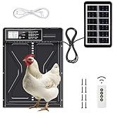 AOKUY Porte de poulailler automatique solaire avec télécommande et minuteur LCD - Ouverture/fermeture automatique sans batterie, porte en aluminium résistante aux intempéries, installation facile