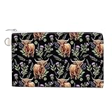 Fashion Small Canvas Coin Purse for Men Women Portable Coin Bag Floral Thistle Flowers Highland Cow Change Zipper Pouch Makeup Organizer Bag