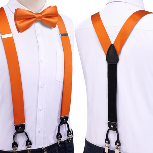 Image of Hi-Tie Men Suspender Bowtie Set Suspenders Pre-tied Bow Tie Pocket Square Cufflinks Adjustable Y Shape 6 Clips Braces Tuxedo