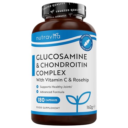 Nutravita Glucosamine and Chondroitin High Strength - 180 Capsules - 6-in-1 Complex with Vitamin C, Turmeric, Ginger & Rosehip - Glucosamine Sulphate Chondroitin Sulphate Supplements - Made in The UK