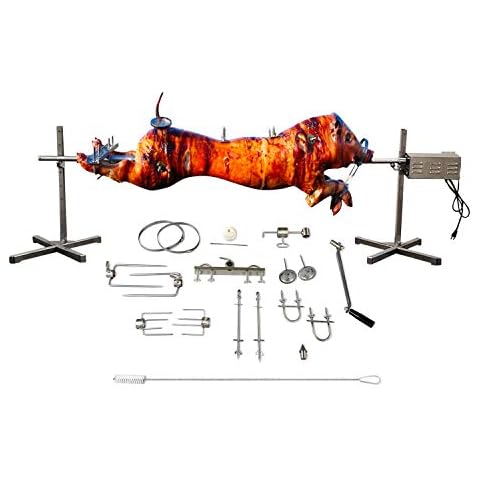 SPITJACK XB125C Pig, Whole Hog, Lamb BBQ Spit Roaster Rotisserie Kit. Electric 120W Motor, 72 Inch Spit Rod, All Stainless Trussing Hardware, Accessories for Portable Charcoal Barbecue, Outdoor Fire Cover