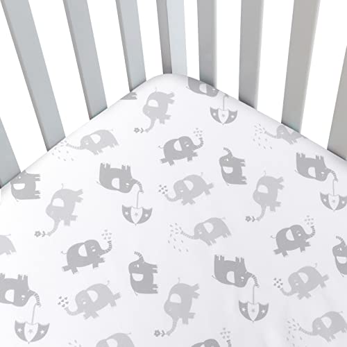 Image of Fitted Crib Sheet for Baby Boys or Girls, Silky Soft Microfiber 52'' x 28'' Crib Sheet Fits Standard Size Crib Mattress and Toddler Bed Mattress, Gray Elephant