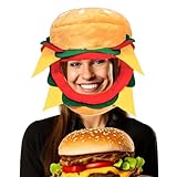 Jococs Funny Hamburger Hat Burger Hat Cheeseburger Costume Burger Mask Food Crazy Hats Funny Hats for Adults for Halloween Carnival Costume