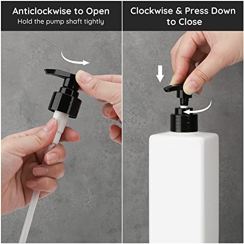 Image of Segbeauty 16.9oz Bathroom Soap Dispenser, 2pcs White Refillable Shampoo and Conditioner Bottles, 500ml Empty Plastic Square Press Pump Bottle Hand Soap Dispenser for Modern Bathroom Kitchen Decor