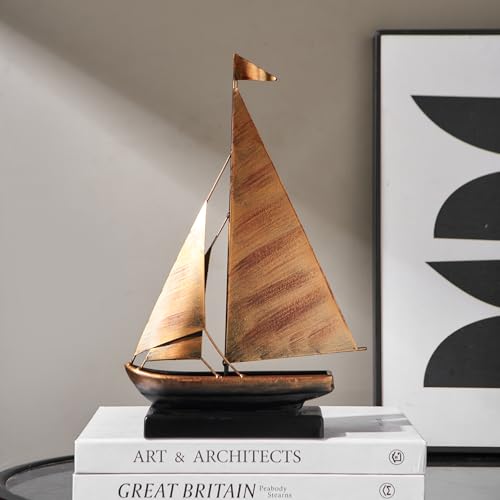 FJSPERM Vintage Sailboat Statue Decor for Living Room, Metal Boat