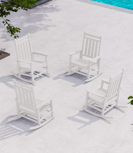 SERWALL Oversized Outdoor Rocking Chair Set of 4, HDPE Rocker