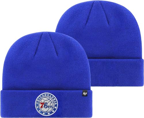 47 NBA Unisex-Adult Primary Logo Cuffed Knit Primary Logo Team Color Beanie Hat Cold Weather Hat, One Size (Philadelphia 76ers Blue)