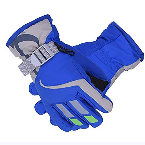 Fiittree Invierno Nieve Guantes de Esquí Caliente Térmicos Impermeable para Niños y Niñas (Azul)
