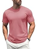 MAGCOMSEN Mens T Shirts Short Sleeve Cotton Moisture Wicking Soft Classic Tshirts Solid Color Crew Neck Tee Shirts Grey Pink L