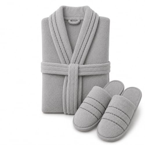 Premium 4-Piece Luxury Bathrobe Set for Men & Women | Soft Terry Cotton Spa & Hotel Collection | Bathrobe with Bath Towel, Hand Towel & Slippers