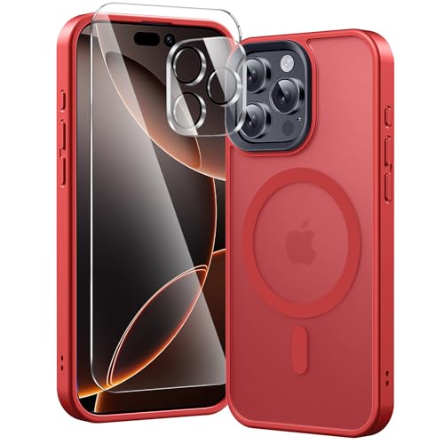 Coque iPhone 16 Pro Max antichoc integrale anti-rayure rouge avec verre ecran et objectif