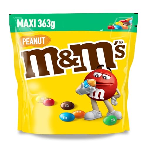 M&M’s Peanut, Schokolade, Knackige Schokolinsen mit Erdnusskern und bunter Zuckerhülle als Süßigkeiten, Schoko-Snack mit Erdnüssen, 1 x 363 g