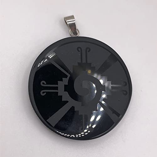 1.9 Obsidian round pendant engraced Necklace scrying, disk, polished, Black mirror, handmade, Healing Crystal, Obsidian stone, Amulet, Spiritual Necklace 1.9 diameter3