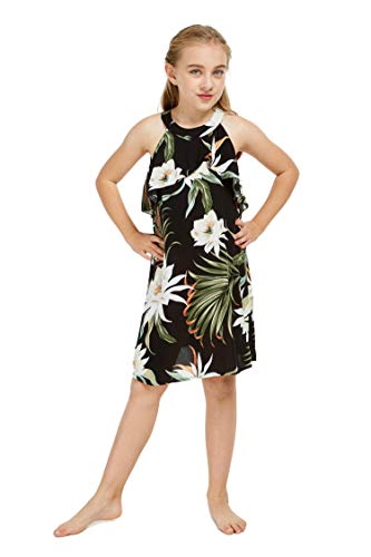 Image of Family Matching Hawaiian Clothes, Wispy Cereus Black | Lightweight 100% rayon • Family matching outfits • Tropical floral print • Beach vacations • Luaus • Cruises • Family photos