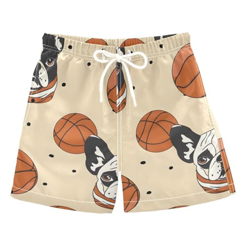 OREZI Boys Swim Trunk Shorts Bulldog and Basketball Bathing Suit
