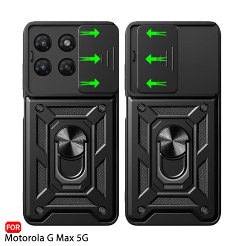 Image of TheGiftKart Tough Armor Bumper Back Cover Case for Motorola Moto G Max 5G | Kickstand & Ring Holder | 360 Degree Protection Back Cover Case for Moto G Max 5G (PC & TPU, Sliding Camera Cover, Black)