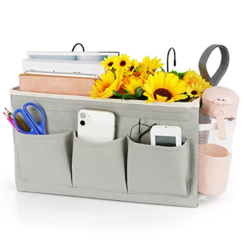 Image of Loghot Bedside Caddy/Bedside Storage Bag Hanging Organizer for Bunk and Hospital Beds,Dorm Rooms Bed Rails,Can be Placed Glasses,Books,Mobile Phones,Keys (New Grey)