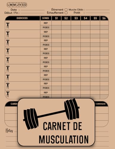 Carnet de Musculation: Livre D’entraînement de Musculation Pour Hommes et Femmes, Journal d'exercices pour Suivi de la Forme Physique.110 pages 8.5 x 11