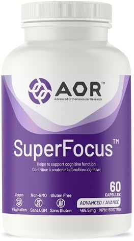 AOR SuperFocus Brain Support Supplement, 60 Caps 30-Day Supply - Vegan, Non-GMO & Gluten-Free - Enhances Cognitive Performance & Memory, Features Ginseng, Rhodiola Rosea, Bacopa, Methyl B12, Inositol
