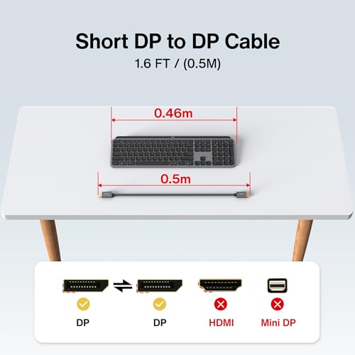 IVANKY 1.6ft/0.5M DisplayPort Cable, Short DP Cable for Gaming Monitor, TV, PC, Laptop and More, 4K@60Hz, 2K@144Hz, 2K@165Hz, Nylon Braided High Speed DisplayPort 1.2 by IVANKY - Image 2