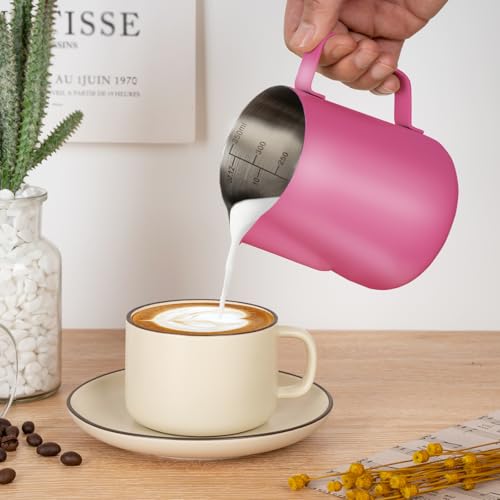 Image of Amrules Milk Frothing Pitcher 12oz Frother Cup Barista Tools, Rose Red