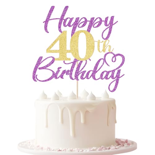 Keoysek Purple gold Happy 40th Birthday Cake Topper 1pcs Glitter for 40th Birthday/Anniversary Theme Party Cake Decorations Supplies