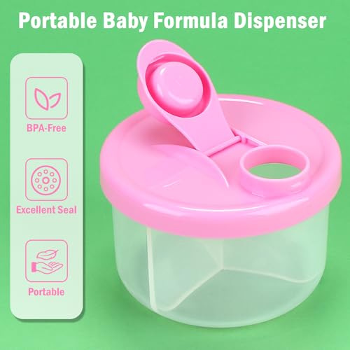 Image of Accmor Baby Formula Dispenser On The Go, Non-Spill Rotating Three-Compartment Formula Container to Go, Milk Powder Kids Snack Container for Infant Toddler Travel, Pink, 2 Pack