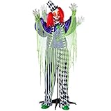 JOYIN 65” Halloween Animatronics Colorful Standing Clown Decoration, Life Size Clown with Motion & Light & Sound (Sound Activated), Animated Decor for Outdoor Yard Lawn Garden Haunted House Props