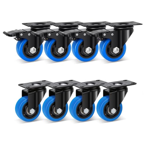 Humagineer 75mm Möbelrollen Klein, Schwerlastrollen Flach 360°Drehbar Lenkrollen Tragfähigkeit 135KG pro Stück, Ruhig & Durable Platte Rollen für Möbel, Wagen, Werkbank,8 Pack(4 Bremsen + 4 Universal)