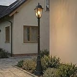 Lindby Lampadaire extérieur Edana (Moderne) en Noir Aluminium (1 lampe,à E27), Candélabre luminaire d’extérieur