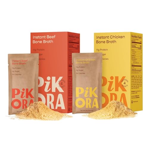 Pikora Bone Broth Sample Pack (2 Pack, 8 Servings) | High-Protein, Gluten-Free, Collagen-Rich, No Sugar, Keto &amp; Paleo Friendly | 11g Protein, 50 Calories per Serving