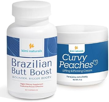 KIMI Naturals Butt Enhancement Bundle with Brazilian Butt Boost Pills and Curvy Peaches Cream - Booty Firming and Lifting