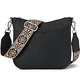 BOSTANTEN Damen Handtasche Kleine Umhängetasche aus PU Leder Schultertasche für Frauen Crossbody Bags mit verstellbarem Farbigem Riemen - Schwarz
