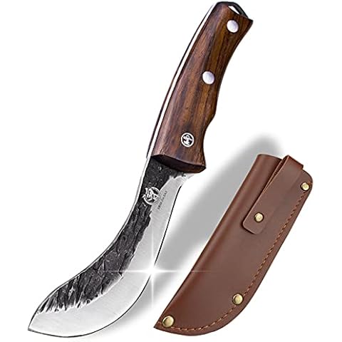 ZENG JIA DAO Wide Skinning Knife with Sheath Handmade Full Tang Bushcraft Fixed Blade Hunting Knife Butcher Knife Carbon Steel Wood Handle for Hunters and Outdoors Enthusiasts with Gift Box 2024 Gift Cover