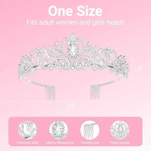 Tiara Crown for Women, Headband Hair Accessories for Birthday Wedding Party Costume Silver