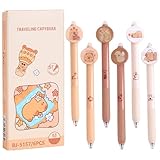 Auzlya 6 Stück Radierbarer Kugelschreiber Stifte Set,Capybara Stifte Set,Niedliche Radierbare Kugelschreiber Capybara Stifte(0.5Mm Blue) mit Tierkopf Kugel am Ende zum Entfernen,für Schule,Büro