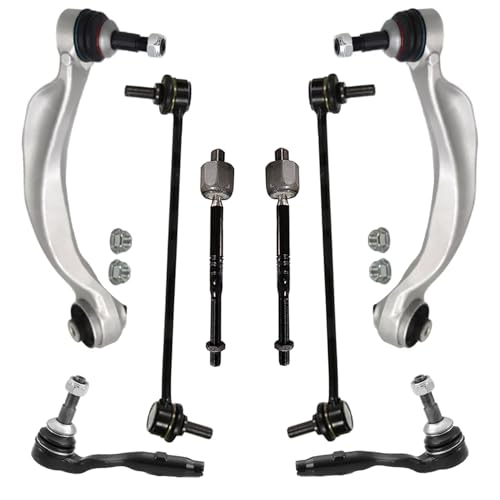 Image of Detroit Axle - RWD 8pc Front End Kit for BMW 528i 535d 535i 550i, 640i 650i Gran Coupe ActiveHybrid 5, 2 Lower Forward Control Arms with Ball Joint 2 Sway Bar Links 4 Inner Outer Tie Rods Replacement