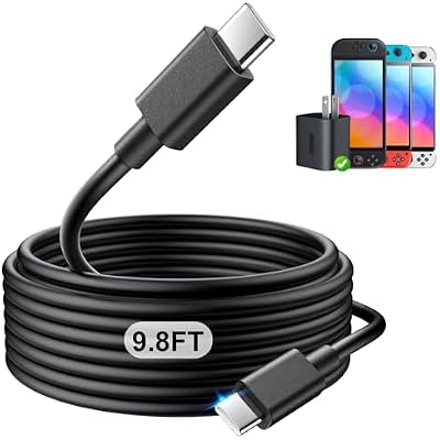 3M Switch 2 Charging Cable, Extra Long Power Cord for Nintendo Switch 2 Official Adapter, 60W Fast Charger[𝐀𝐂 𝐀𝐝𝐚𝐩𝐭𝐞𝐫 𝐂𝐨𝐫𝐝 𝐑𝐞𝐩𝐥𝐚𝐜𝐞𝐦𝐞𝐧𝐭] Accessories Support Switch 2 TV Dock