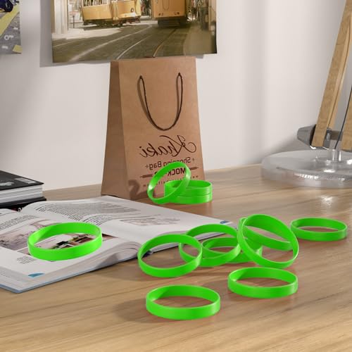 Image of Morcheiong 12 Pieces Silicone Bracelets- Green Color Blank Rubber Wristbands for Adults Teen Party Favors