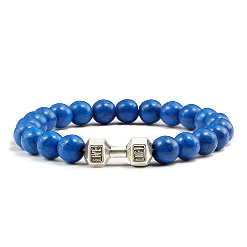 YAMAO Bijoux Homme Cadeau,Bracelet de Perles pour Hommes Bracelets d'haltères en Pierre Noire Fitness Barbell Mode Bijoux pour Femmes Cover