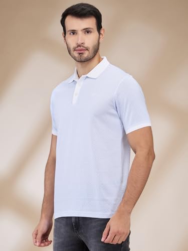 Image of Park Avenue Men Slim Fit Print Pattern Pure Cotton Half Sleeve Polo Neck Formal T-Shirt