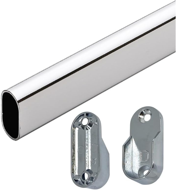 Barra de armario ovalada de 60 pulgadas con soportes finales, cromo pulido, 2 juegos