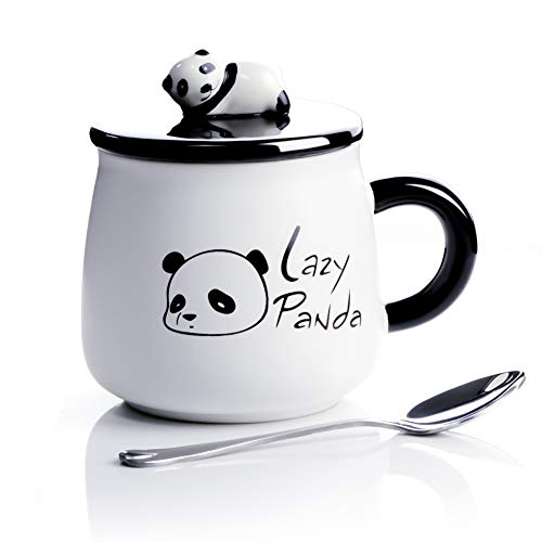 ACOOME Tazza in Ceramica, con Panda 3D,400ml Mug Tazza per Compleanni, Regalo di Natale, da caffè e tè, con Un Cucchiaio e Un Coperchio (Panda 3D)