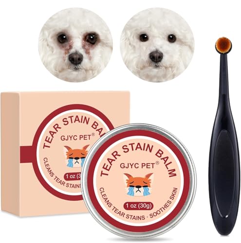GJYC PET Baume Naturel pour Enlever Les Taches de Larmes + Brosse de Précision – Soin Doux et Efficace pour Les Yeux des Chiens et Chats, 30 g