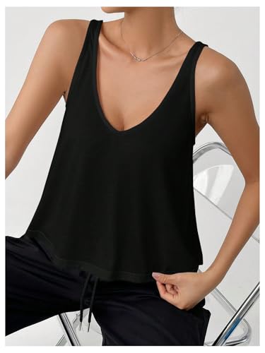 SweatyRocks Women's Flowy Tank Tops V Neck Sleeveless Loose Fit Crop Top4