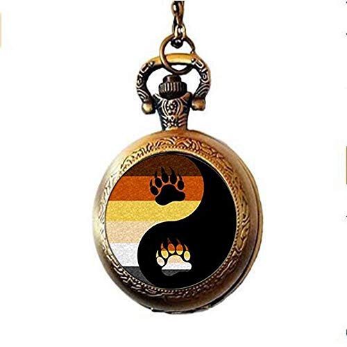 Bear Pride Ying Yang - Reloj de bolsillo con diseño de garra y orgullo gay, collar de reloj de bolsillo arcoíris
